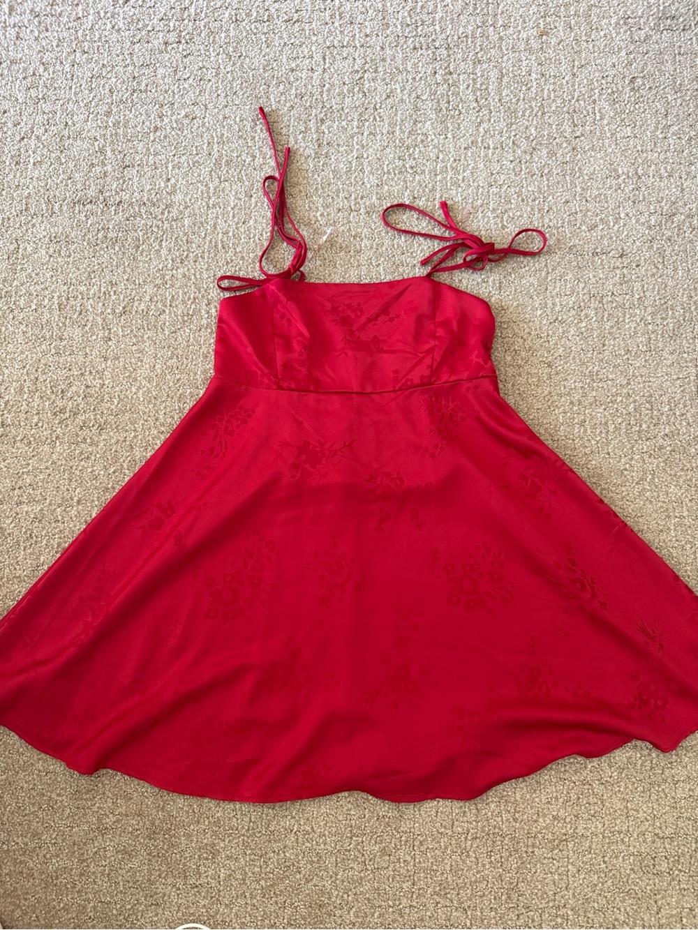 wild fable Red Satin Floral-Texture Mini Slip Dress